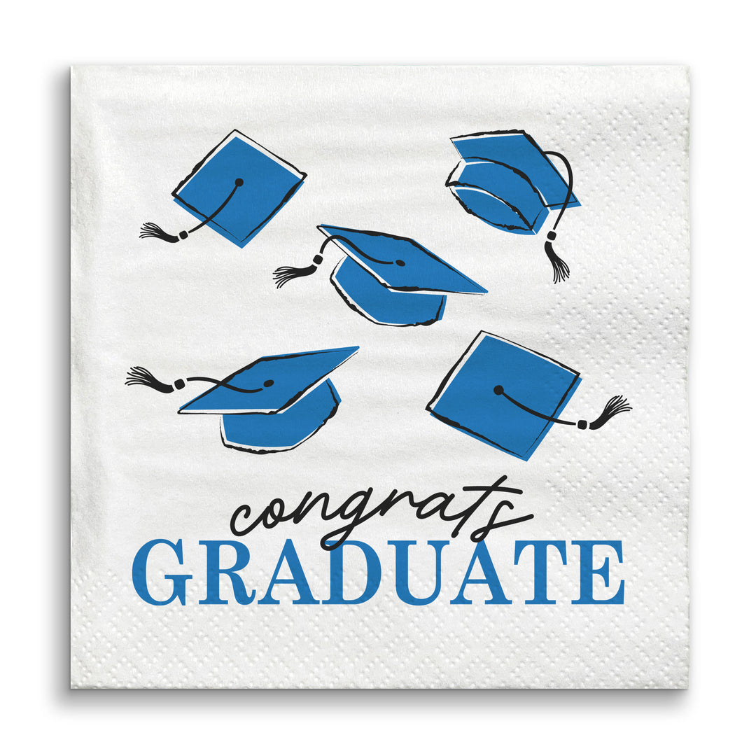 Blue Congrats Graduate luncheon napkin front detail