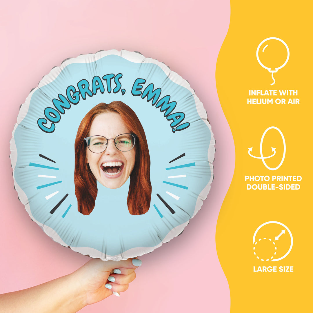 Custom Face Balloon - Blue Birthday - Double Sided - 1 Ct