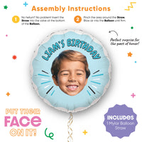 Custom Face Balloon - Blue Birthday - Double Sided - 1 Ct