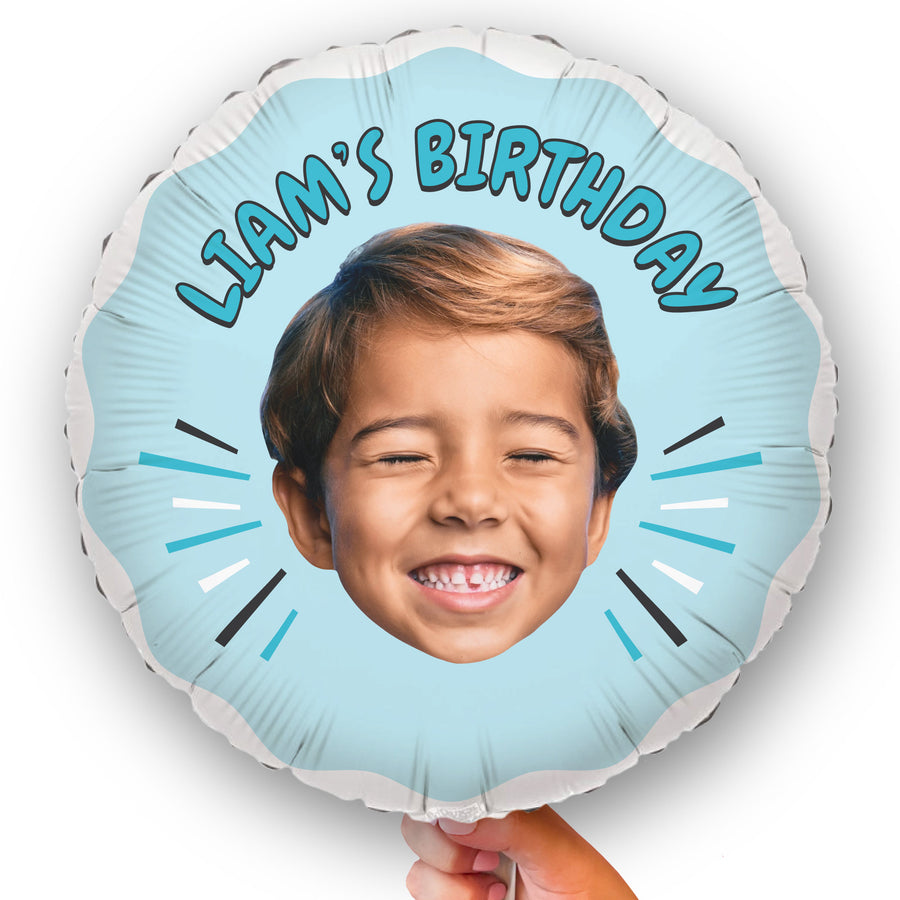 Custom Face Balloon - Blue Birthday - Double Sided - 1 Ct