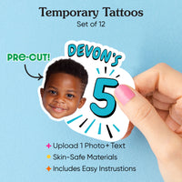 Custom Face Blue Birthday Age Temporary Tattoos - 12 Ct
