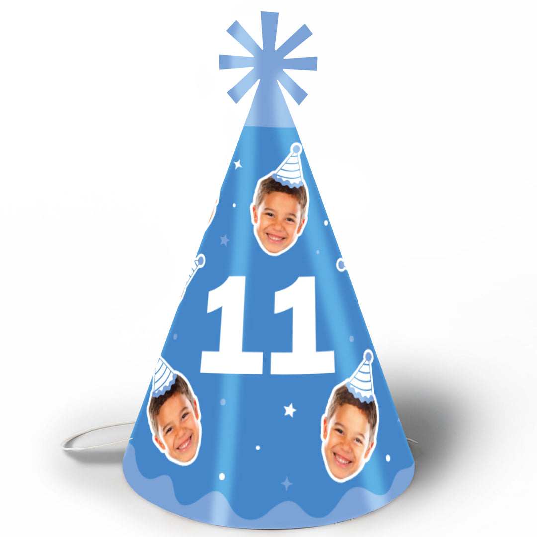 Custom Face & Age Birthday Cone Hat - 8 Ct
