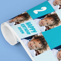 Custom Photo Wrapping Paper - Blue Birthday