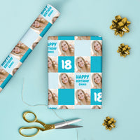 Custom Photo Wrapping Paper - Blue Birthday