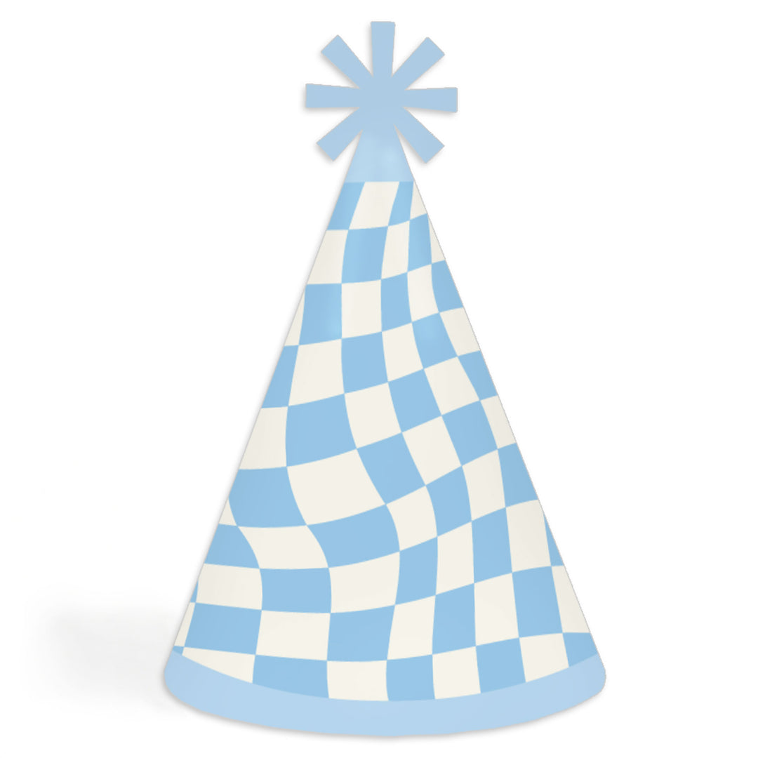 Checkered Party - Cone Happy Birthday Party Hats for Kids and Adults - Set of 8 (Standard Size)