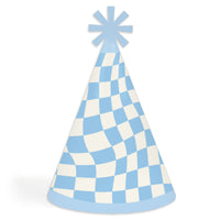 Checkered Party - Cone Happy Birthday Party Hats for Kids and Adults - Set of 8 (Standard Size)
