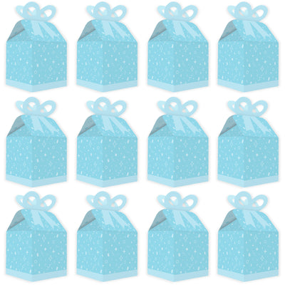 Blue Confetti Stars - Square Favor Gift Boxes - Simple Party Bow Boxes - Set of 12