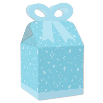 Blue Confetti Stars - Square Favor Gift Boxes - Simple Party Bow Boxes - Set of 12
