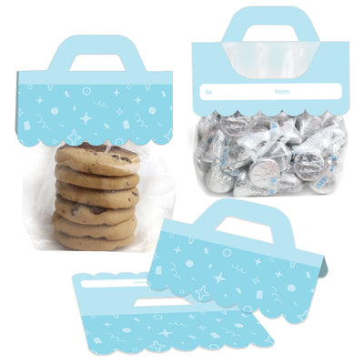 Blue Confetti Stars - DIY Simple Party Clear Goodie Favor Bag Labels - Candy Bags with Toppers - Set of 24