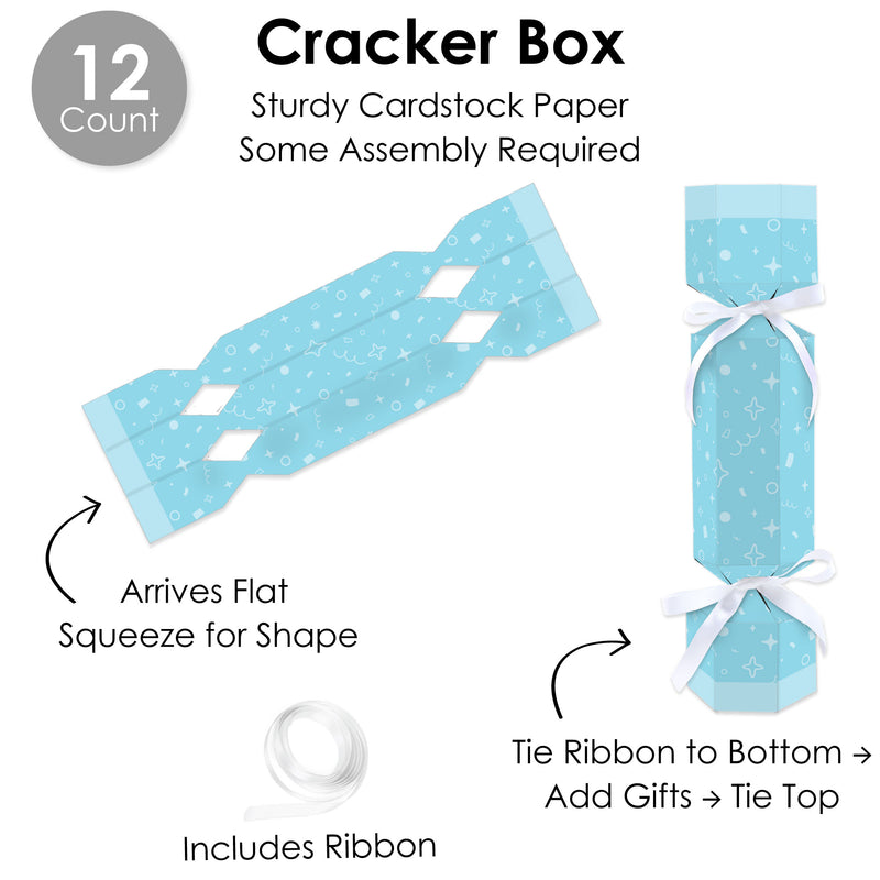 Blue Confetti Stars - No Snap Simple Party Table Favors - DIY Cracker Boxes - Set of 12