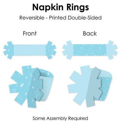 Blue Confetti Stars - Simple Party Paper Napkin Holder - Napkin Rings - Set of 24