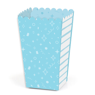 Blue Confetti Stars - Simple Party Favor Popcorn Treat Boxes - Set of 12