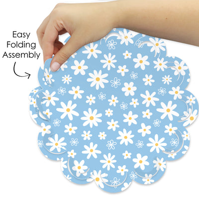 Blue Daisy Flowers - Floral Party Round Table Decorations - Paper Chargers - Place Setting For 12