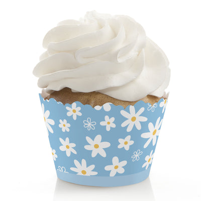 Blue Daisy Flowers - Floral Party Decorations - Party Cupcake Wrappers - Set of 12