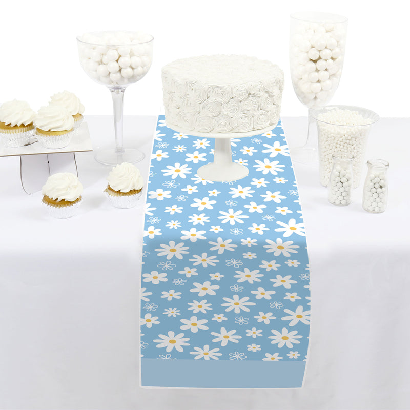 Blue Daisy Flowers - Petite Floral Party Paper Table Runner - 12 x 60 inches