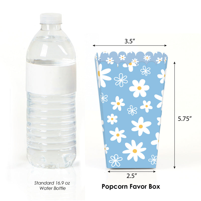 Blue Daisy Flowers - Floral Party Favor Popcorn Treat Boxes - Set of 12