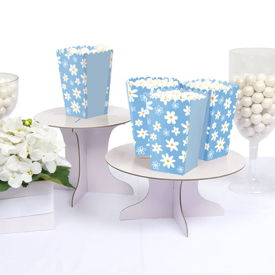 Blue Daisy Flowers - Floral Party Favor Popcorn Treat Boxes - Set of 12