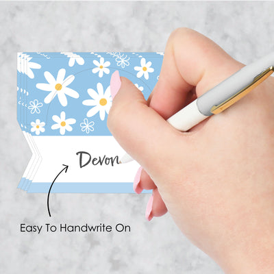 Blue Daisy Flowers - Floral Party Tent Buffet Card - Table Setting Name Place Cards - Set of 24