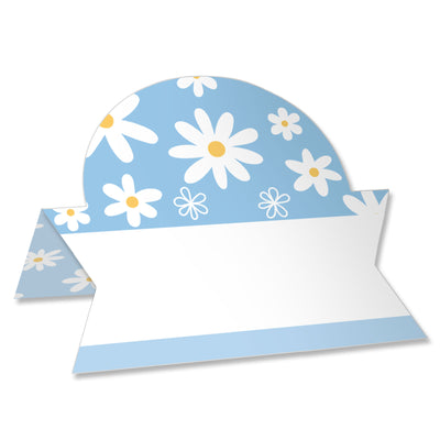 Blue Daisy Flowers - Floral Party Tent Buffet Card - Table Setting Name Place Cards - Set of 24
