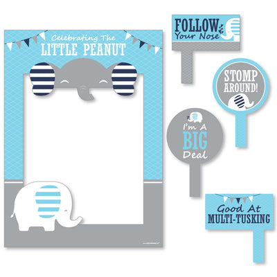 Blue Elephant - Boy Baby Shower or Birthday Party Selfie Photo Booth Picture Frame & Props - Printed on Sturdy Material