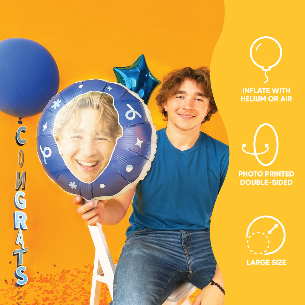 Personalized Fun Face Blue Balloon - Double Sided - 1 Ct