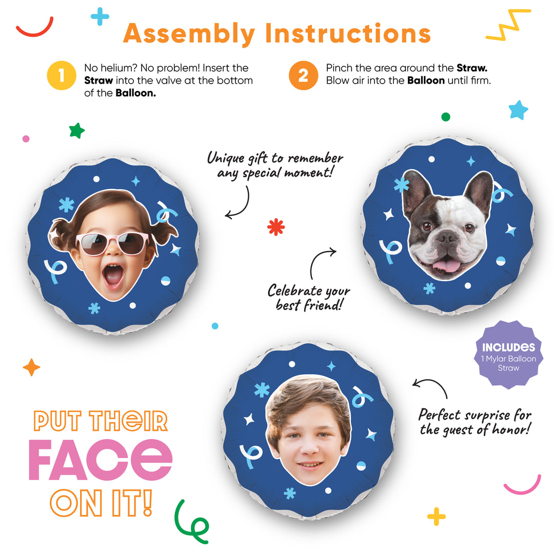 Personalized Fun Face Blue Balloon - Double Sided - 1 Ct