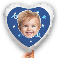 Personalized Fun Face Blue Heart Balloon – Double Sided – 1 Ct