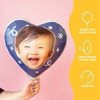 Personalized Fun Face Blue Heart Balloon – Double Sided – 1 Ct