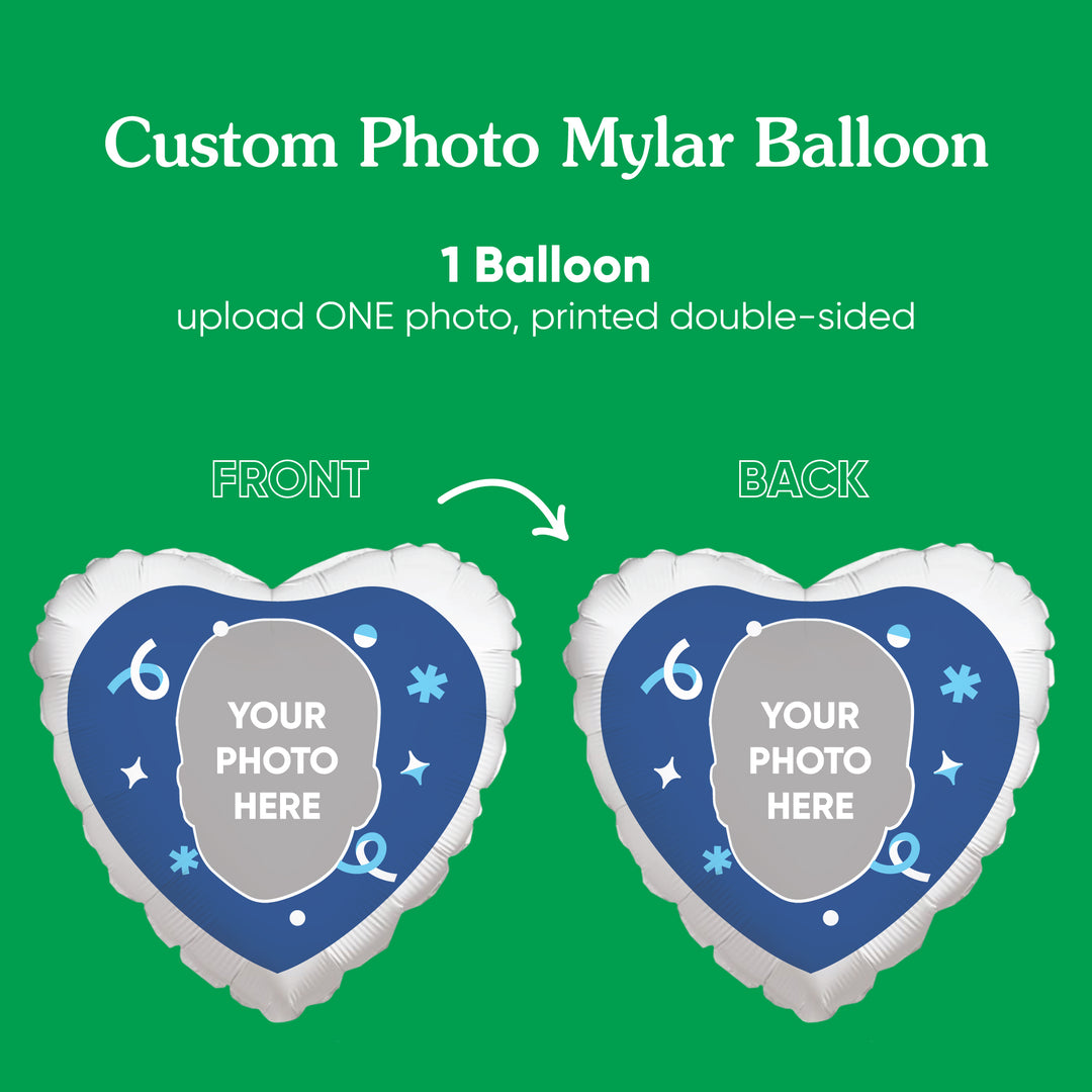 Personalized Fun Face Blue Heart Balloon – Double Sided – 1 Ct