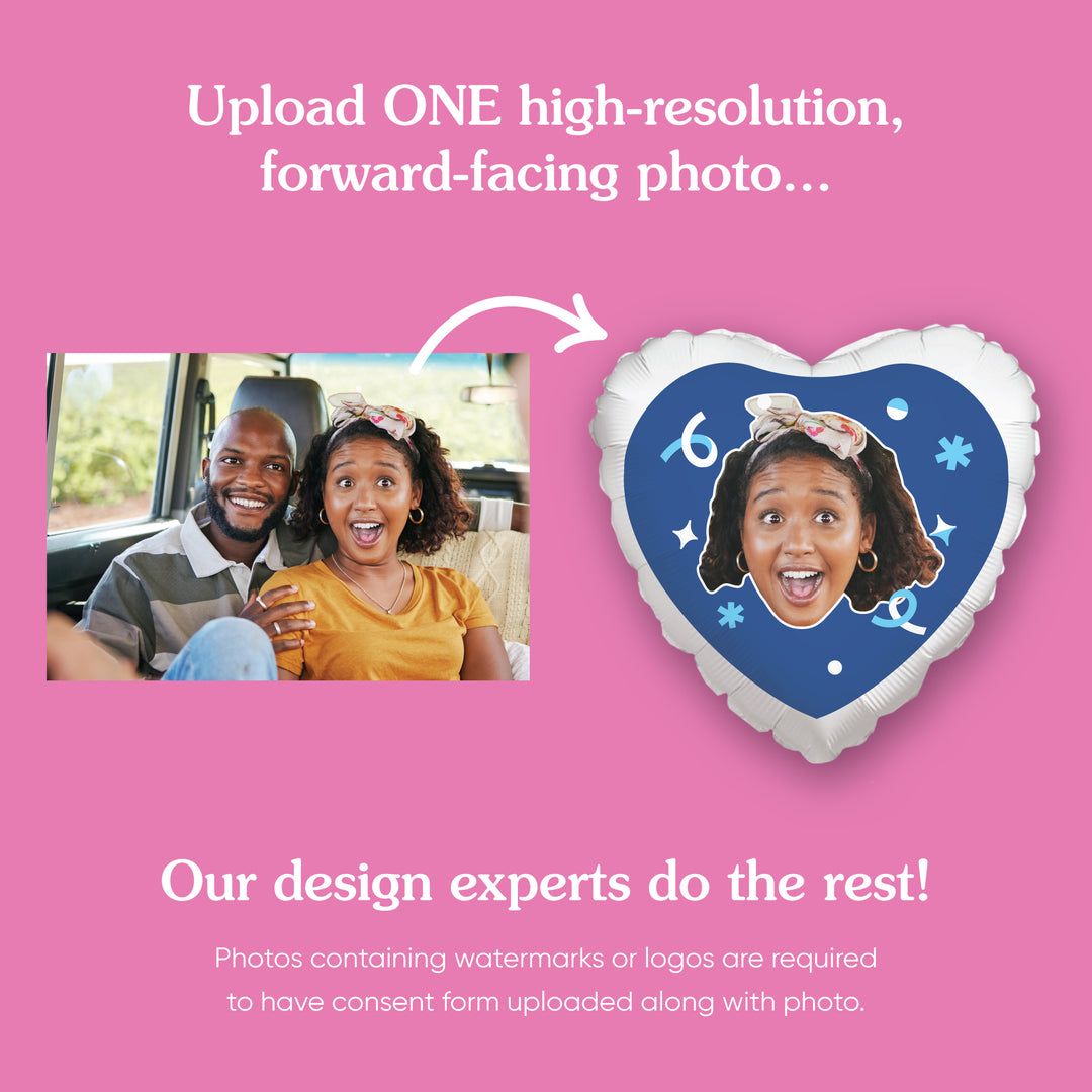 Personalized Fun Face Blue Heart Balloon – Double Sided – 1 Ct