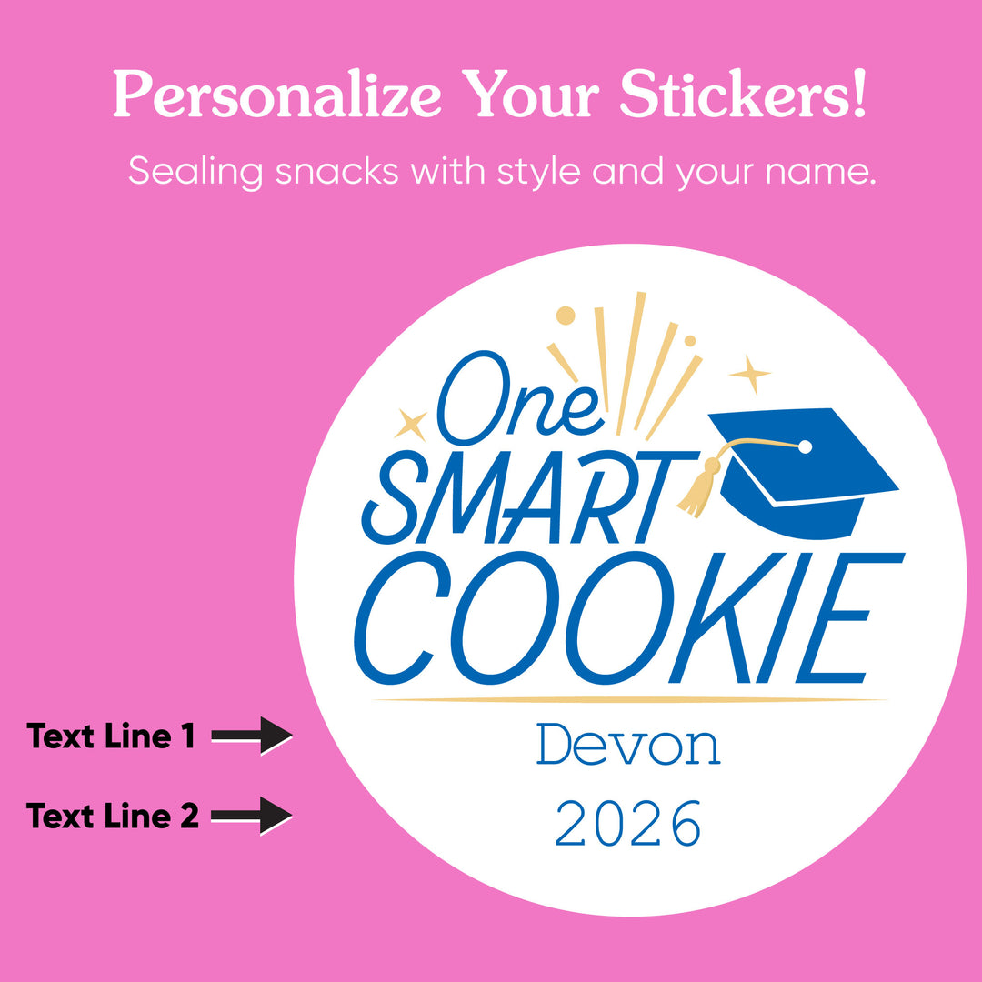 Blue personalized graduation cookie favors displayed
