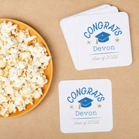 100-count Blue personalized coasters stacked