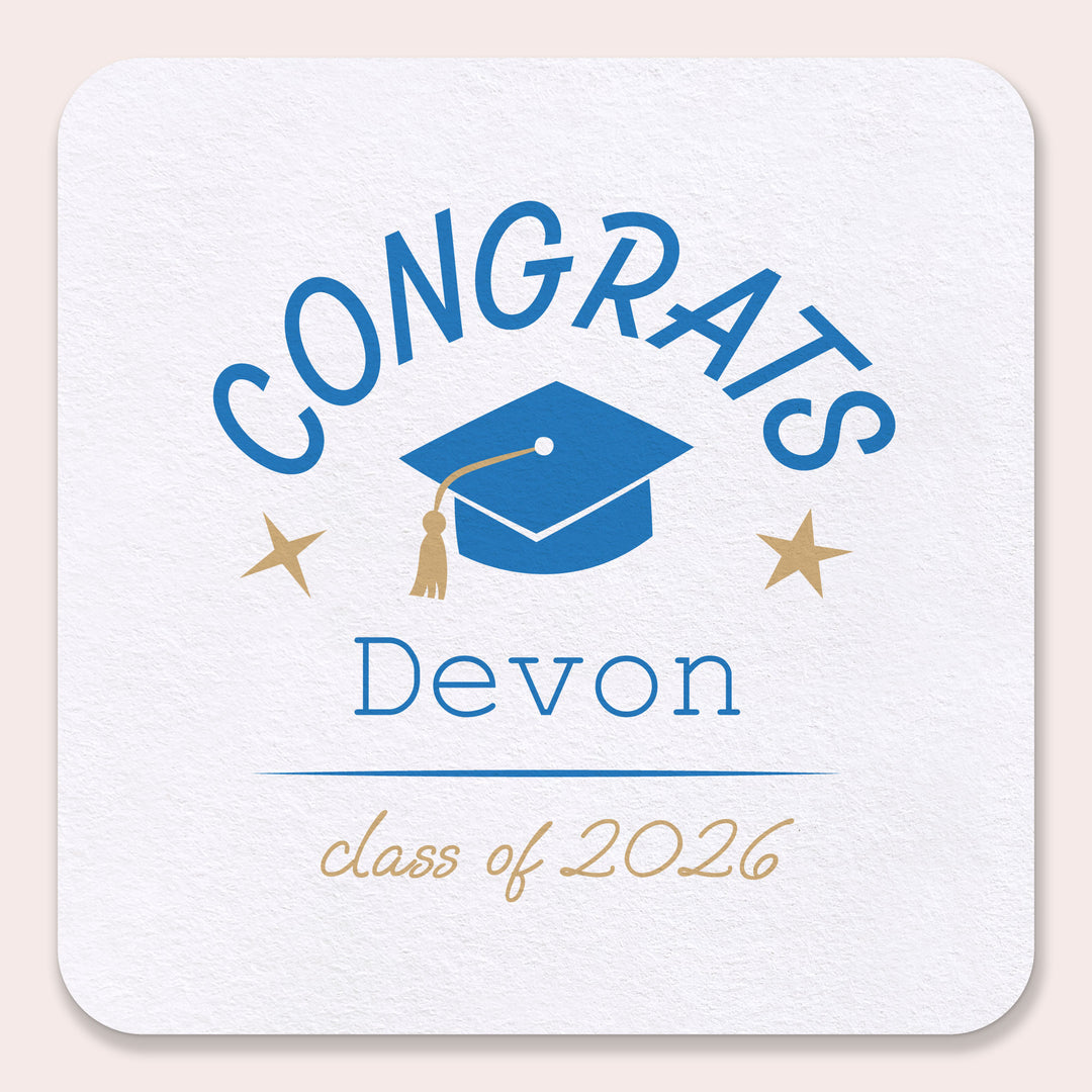 Blue personalized graduation drink coasters 100ct