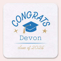 Blue personalized graduation drink coasters 100ct