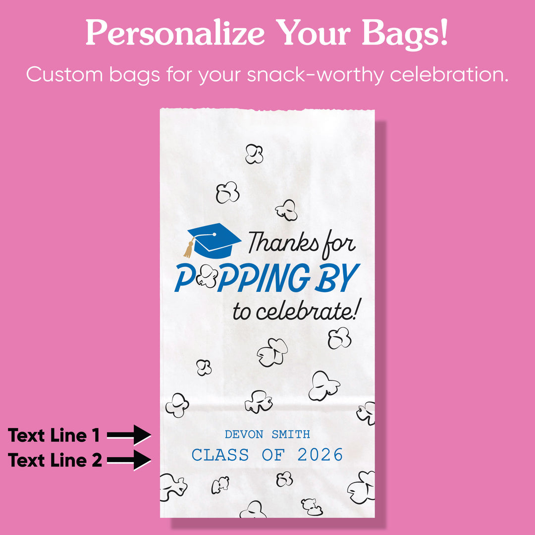 Blue personalized graduation popcorn bags