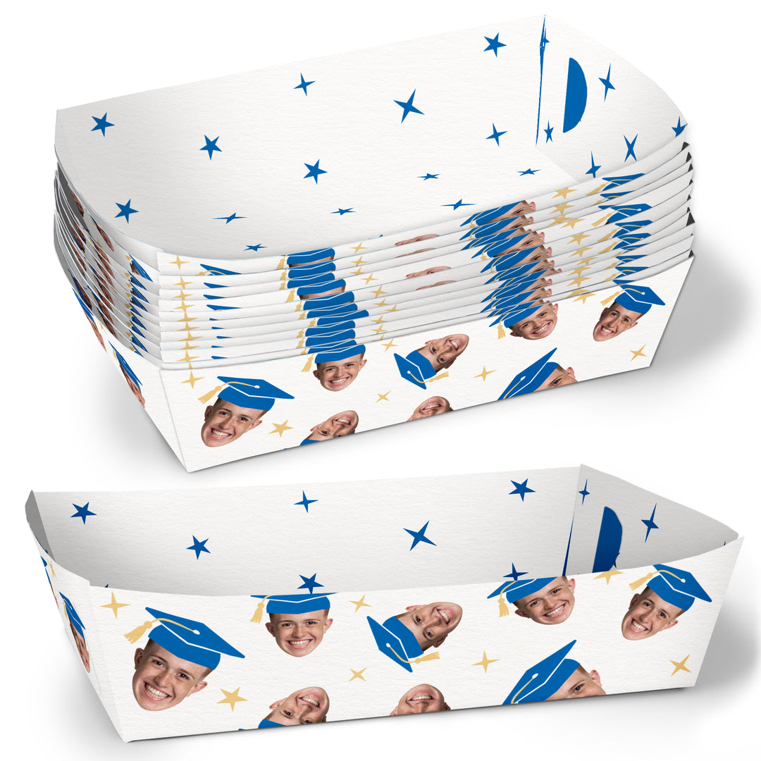 Blue custom graduation paper food trays 12ct