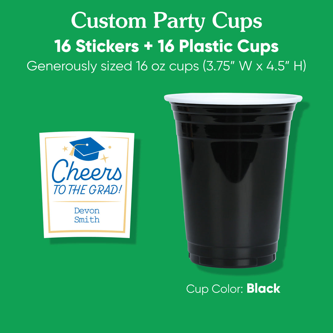 Set of 16 blue cups with custom stickers