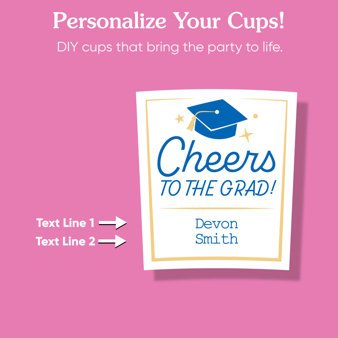 16 oz blue graduation party cup detail