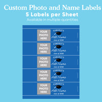 Custom Photo Blue Graduation Water Bottle Labels