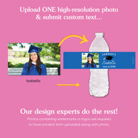 Custom Photo Blue Graduation Water Bottle Labels