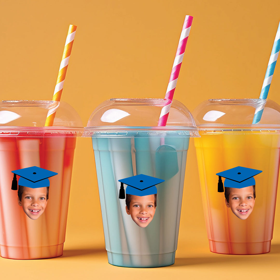 Custom Blue Grad Cap Fun Face Cut-Out Stickers - Set of 24