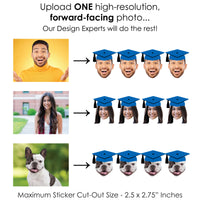 Custom Blue Grad Cap Fun Face Cut-Out Stickers - Set of 24