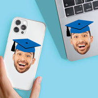 Custom Blue Grad Cap Fun Face Cut-Out Stickers - Set of 24