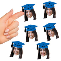 Custom Blue Grad Cap Fun Face Cut-Out Stickers - Set of 24