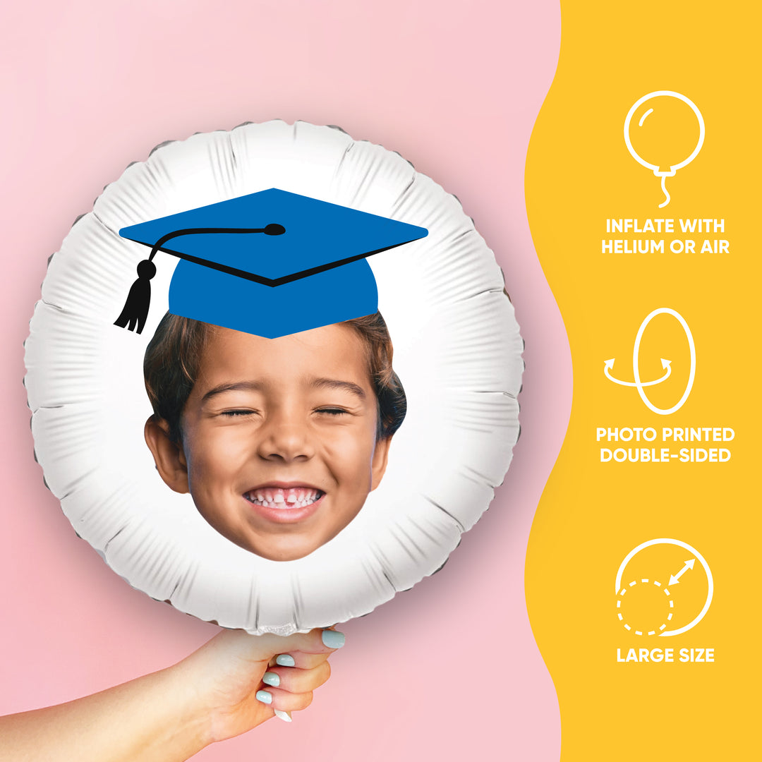 Personalized Blue Grad Cap Face Photo Balloon
