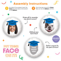 Personalized Blue Grad Cap Face Photo Balloon