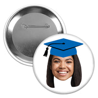 Custom Fun Face Blue Grad Cap Pinback Buttons - 8 Ct