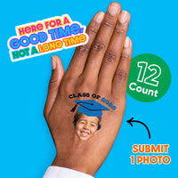 Custom Blue Grad Cap Temporary Tattoos - 12 Ct