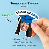 Custom Blue Grad Cap Temporary Tattoos - 12 Ct