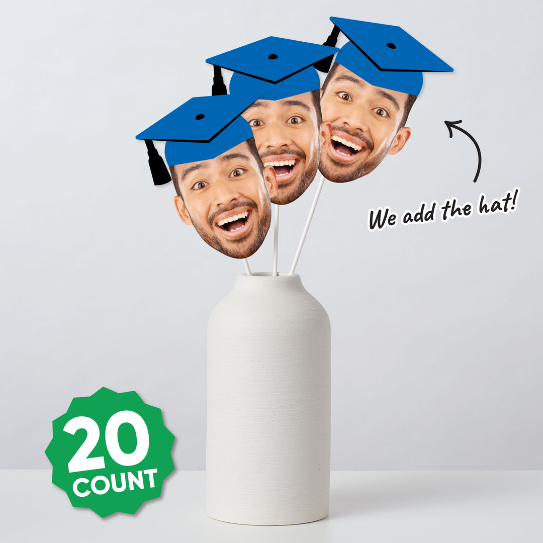 Custom Fun Face Blue Grad Cap Essentials - 20 Ct